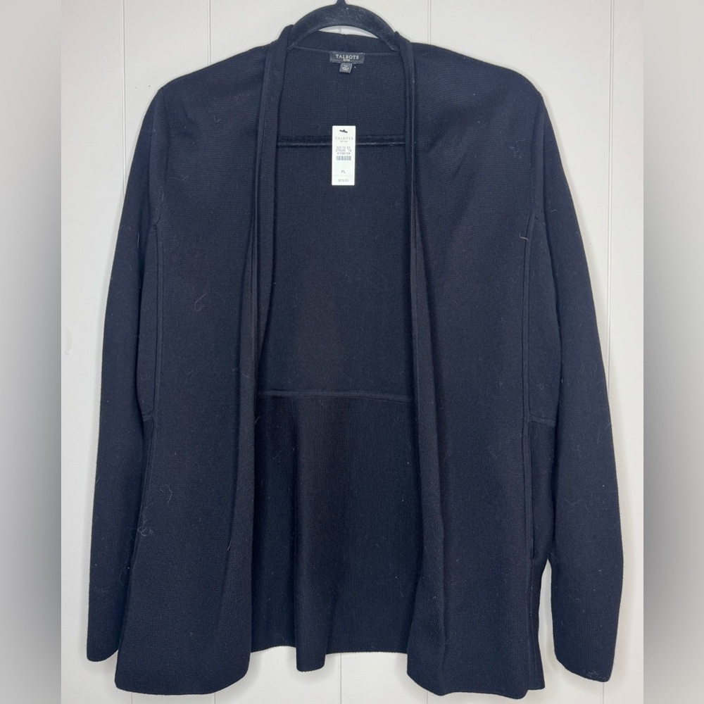 Talbots Open-Front Cardigan Sweater NWT Size Large Petite Black